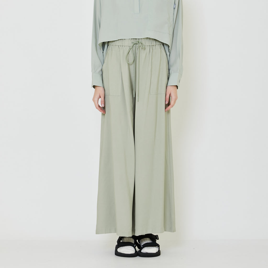 Women Elastic Waist Long Pants - Light Green - SW2403055B