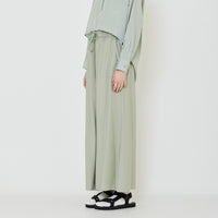 Women Elastic Waist Long Pants - Light Green - SW2403055B