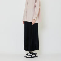 Women Pleated Maxi Skirt - Black - SW2403056B