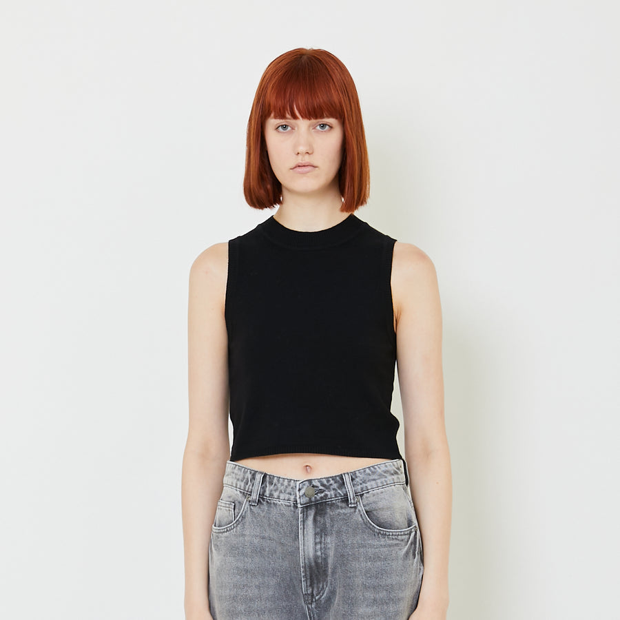 Women Knit Tank Top - Black - SW2407081D