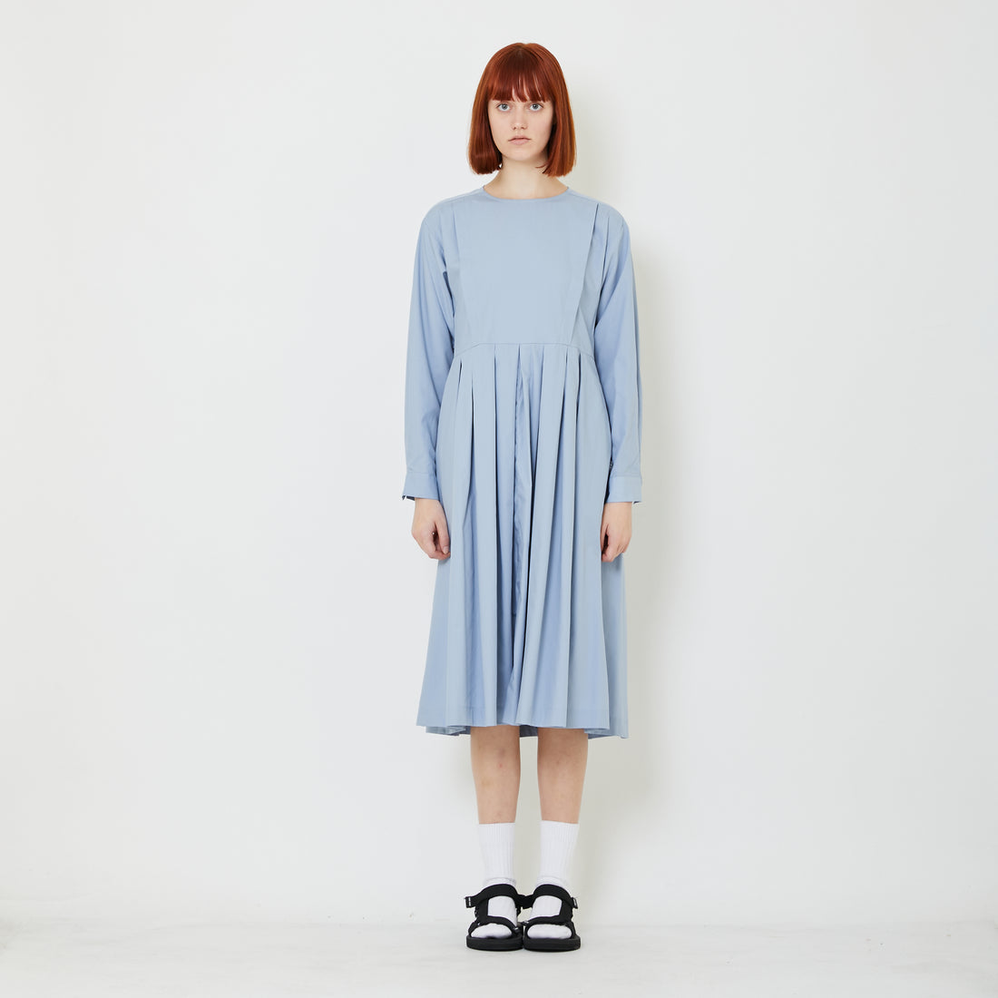 Women Pleated Dress - Light Blue - SW2408117B