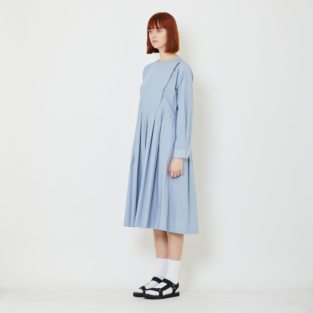 Women Pleated Dress - Light Blue - SW2408117B