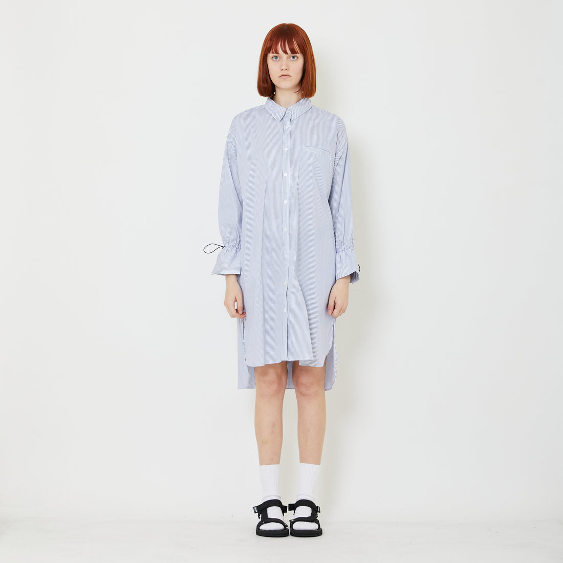 Women Oversized Shirt Dress - Blue - SW2409140B