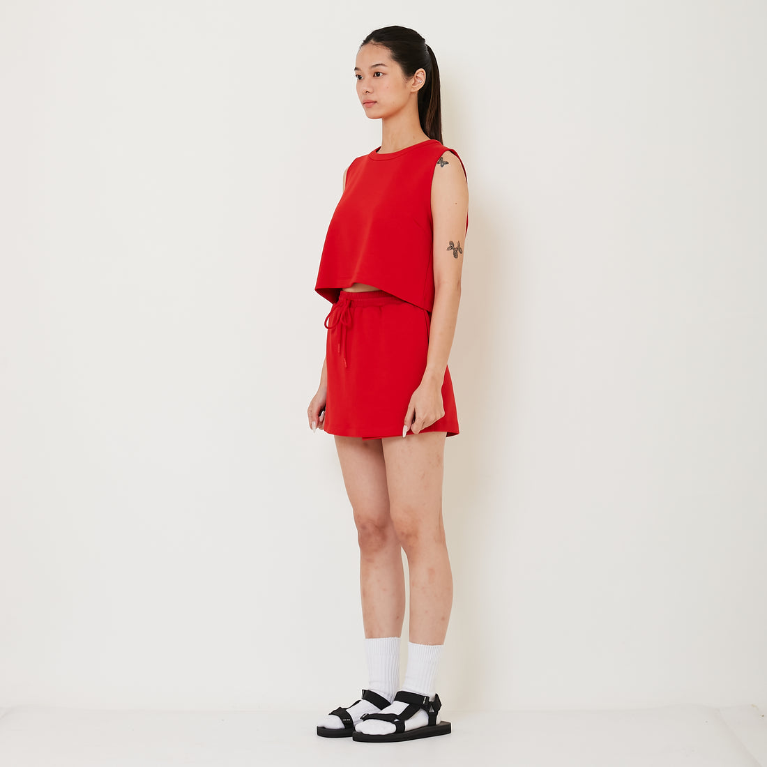 Women Combined Elastic Waist Skort - Red - SW2410159B