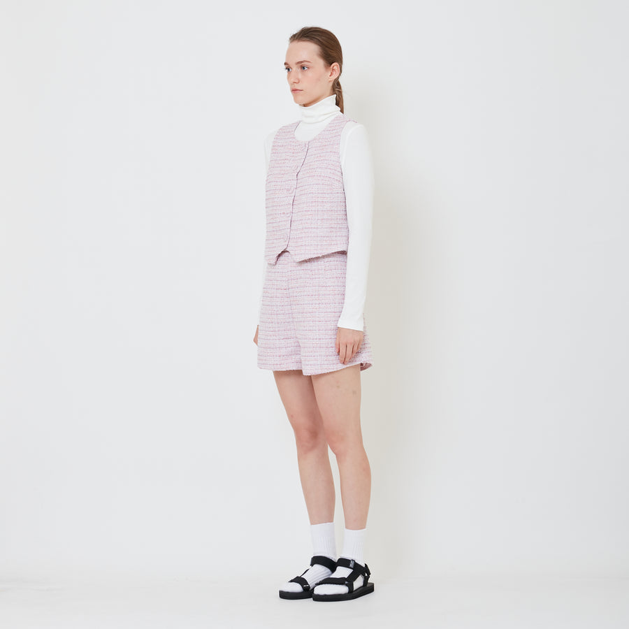 Women Tweed Shorts - Pink - SW2410181A