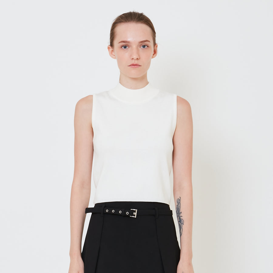Women Mock Neck Knit Top - Off White - SW2411191A