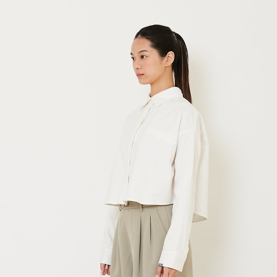 Women Cropped Shirt - Off White - SW2411202A