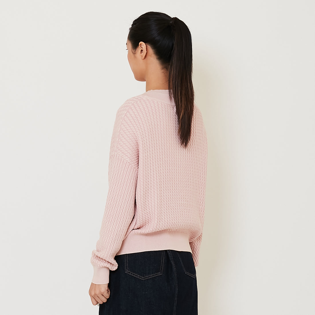 Women Faded Effect Cable Knit Cardigan - Blush - SW2412227A