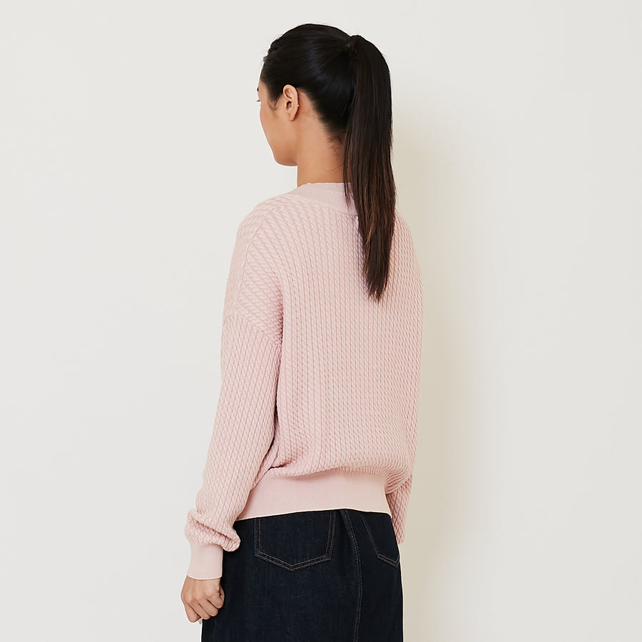 Women Faded Effect Cable Knit Cardigan - Blush - SW2412227A