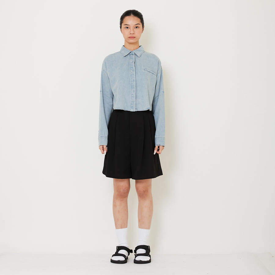 Women Pleated Bermuda Shorts - Black - SW2412238D