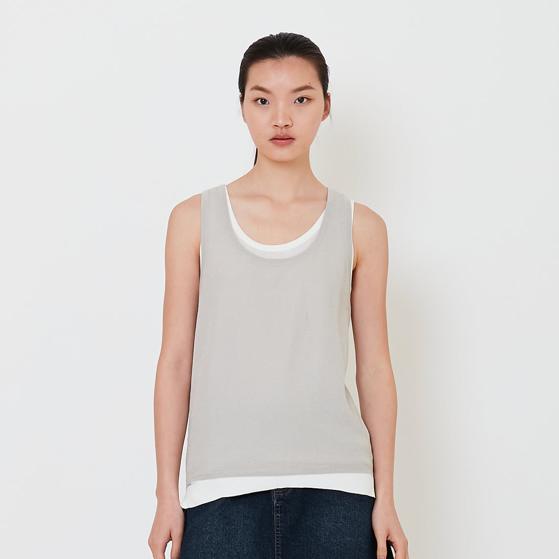 Women 2 in 1 Sleeveless Knit Top - Stone - SW2501011A
