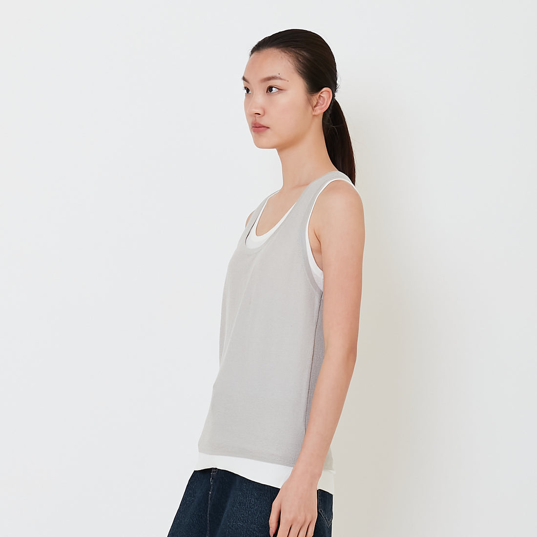 Women 2 in 1 Sleeveless Knit Top - Stone - SW2501011A