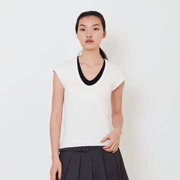 Women Contrast Rib Knit Top - Off White - SW2501012A