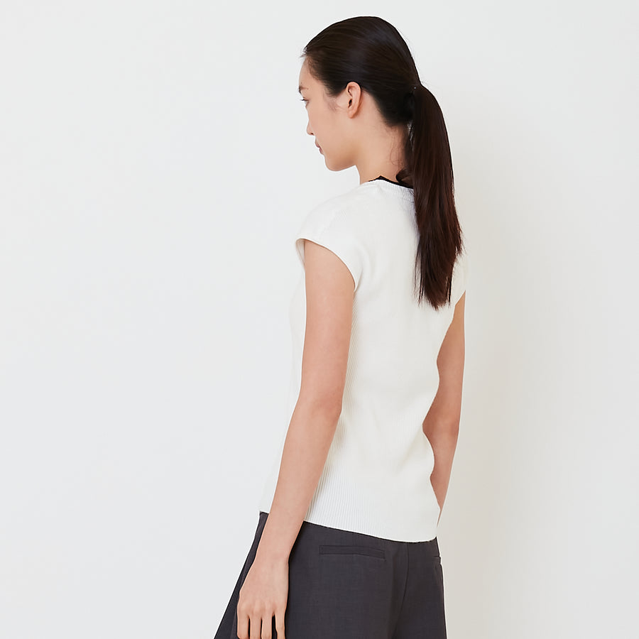 Women Contrast Rib Knit Top - Off White - SW2501012A
