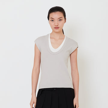 Women Contrast Rib Knit Top - Stone - SW2501012B