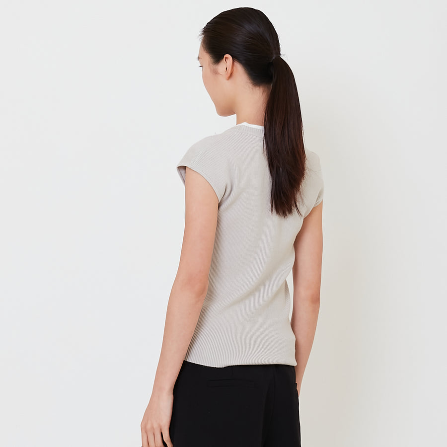 Women Contrast Rib Knit Top - Stone - SW2501012B