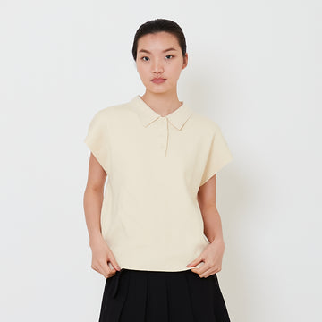 Women Sleeveless Knit Top - Cream - SW2501013B