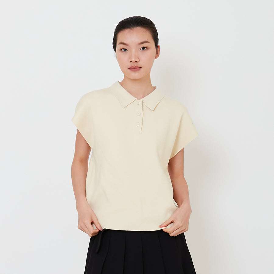 Women Sleeveless Knit Top - Cream - SW2501013B