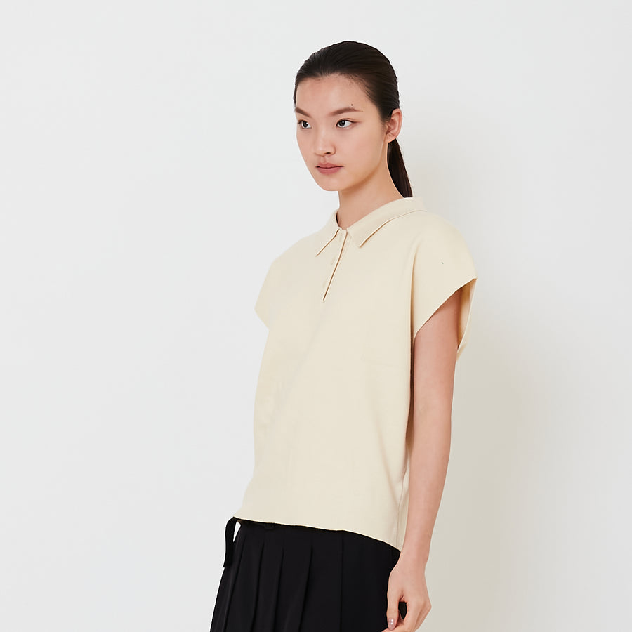Women Sleeveless Knit Top - Cream - SW2501013B