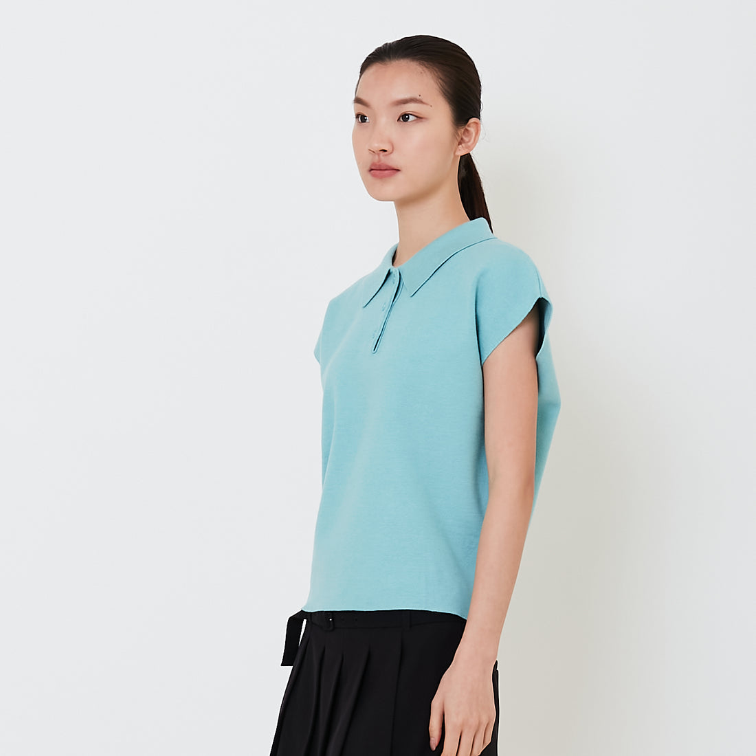 Women Sleeveless Knit Top - Turquoise - SW2501013C