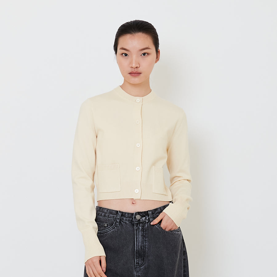 Women Cropped Cardigan - Cream - SW2501014A