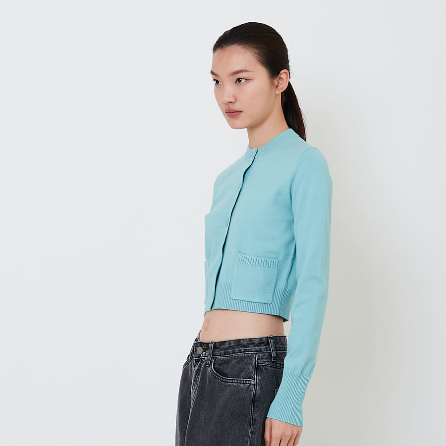Women Cropped Cardigan - Turquoise - SW2501014C