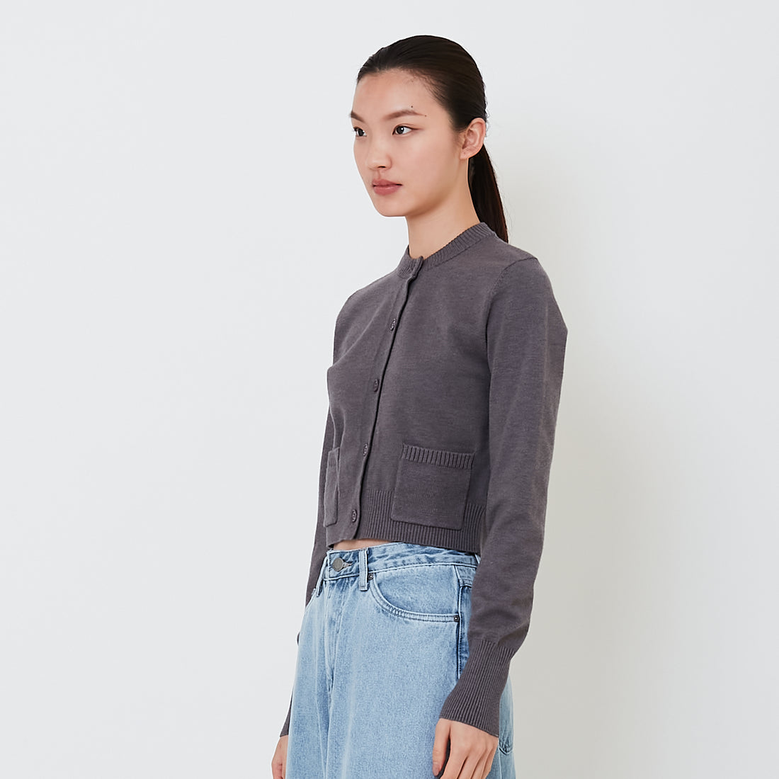 Women Cropped Cardigan - Grey - SW2501014D