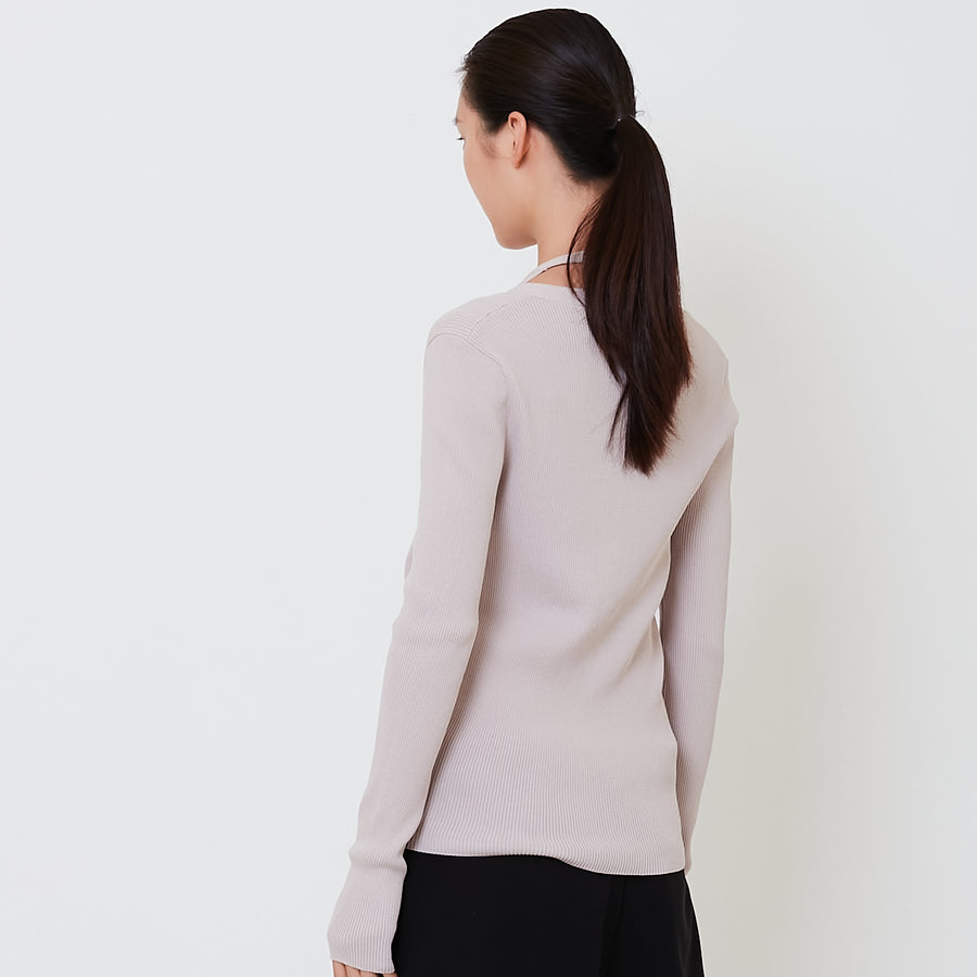Women Halter Neck Combined Cardigan - Stone - SW2501015A