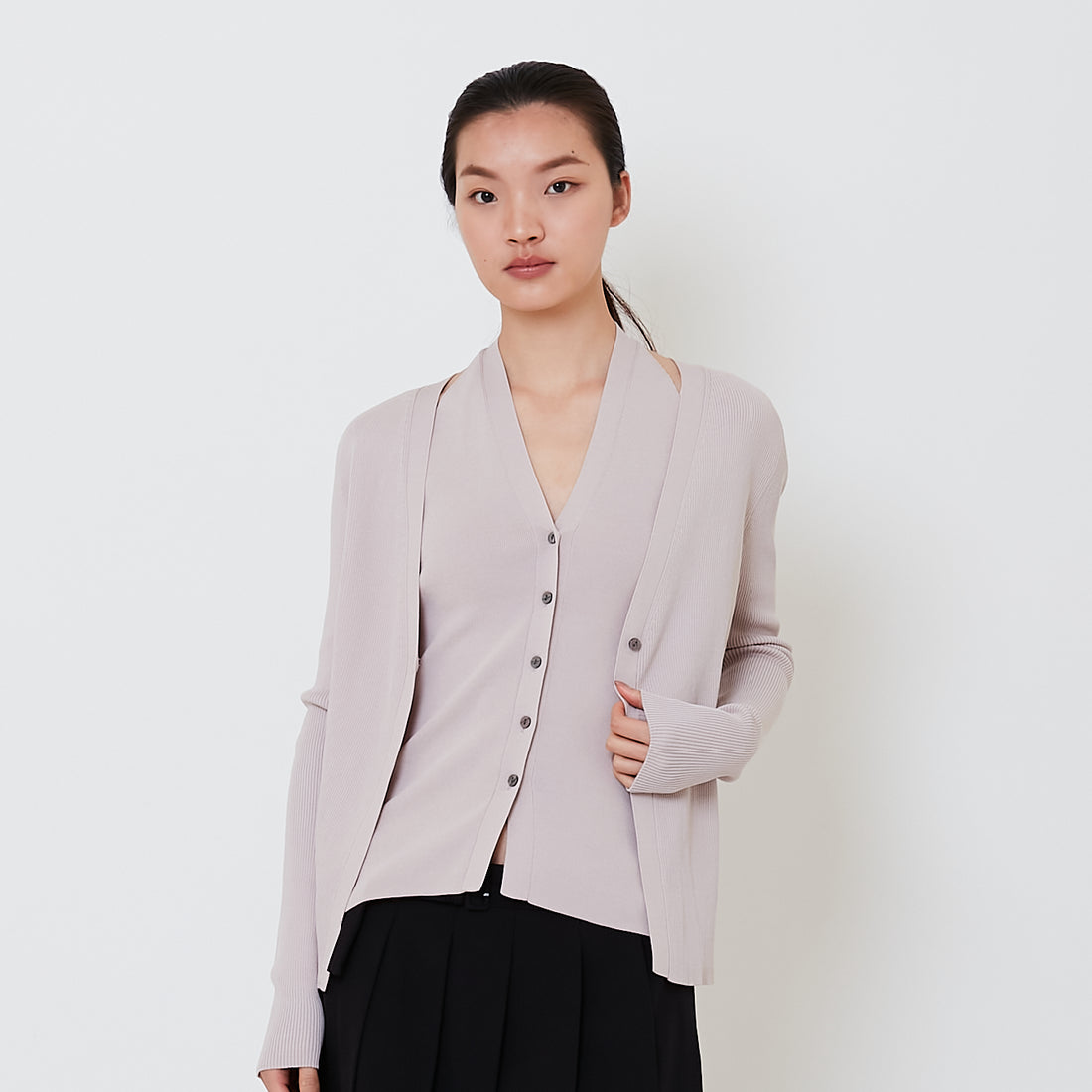 Women Halter Neck Combined Cardigan - Stone - SW2501015A