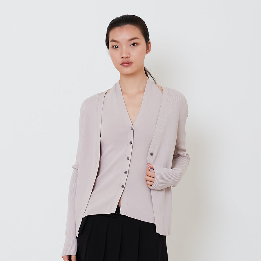 Women Halter Neck Combined Cardigan - Stone - SW2501015A