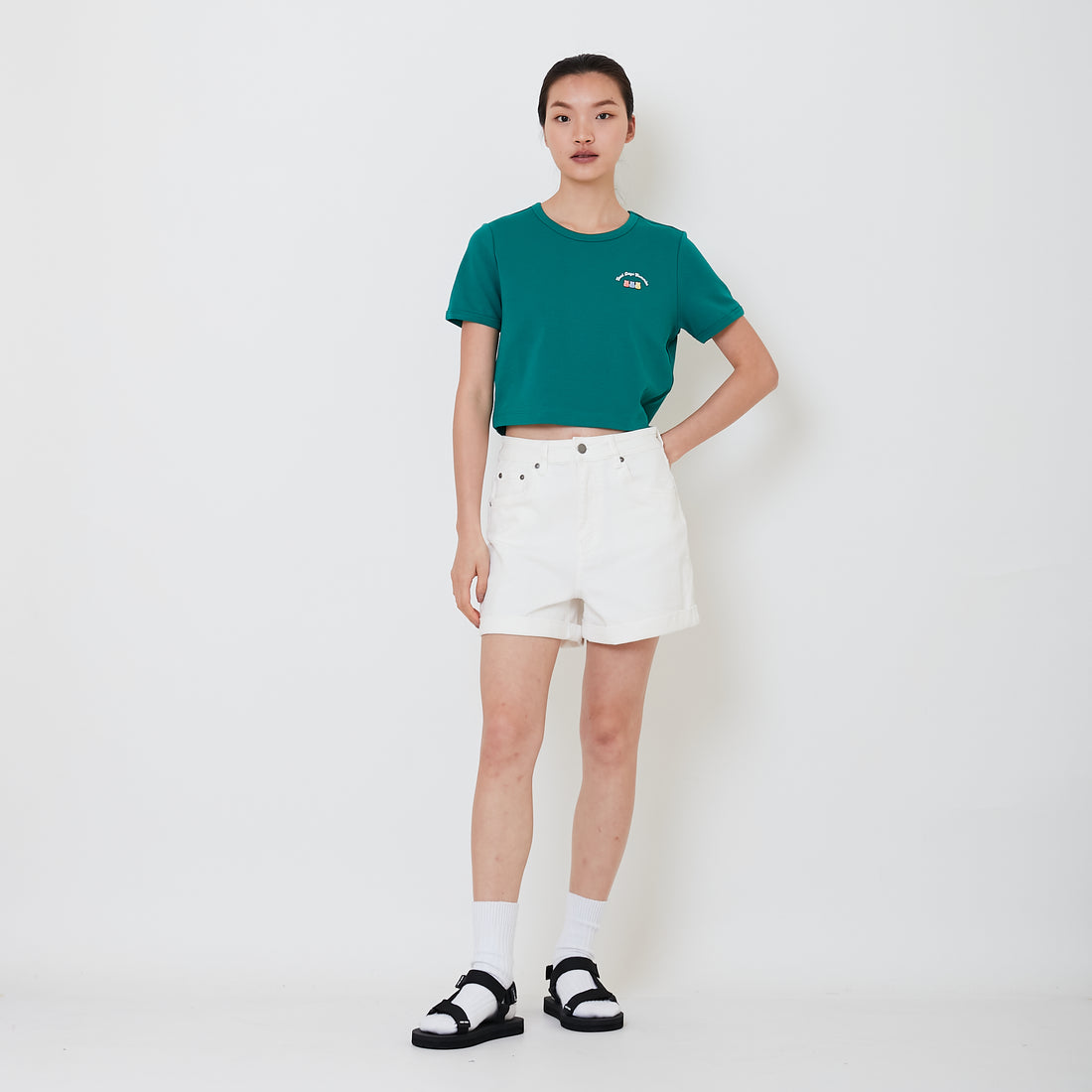 Women Stretch Denim Shorts - Off White - SW2501017A