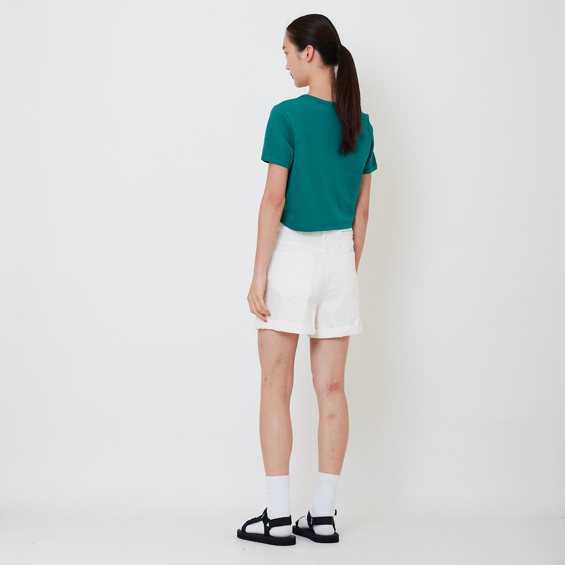 Women Stretch Denim Shorts - Off White - SW2501017A