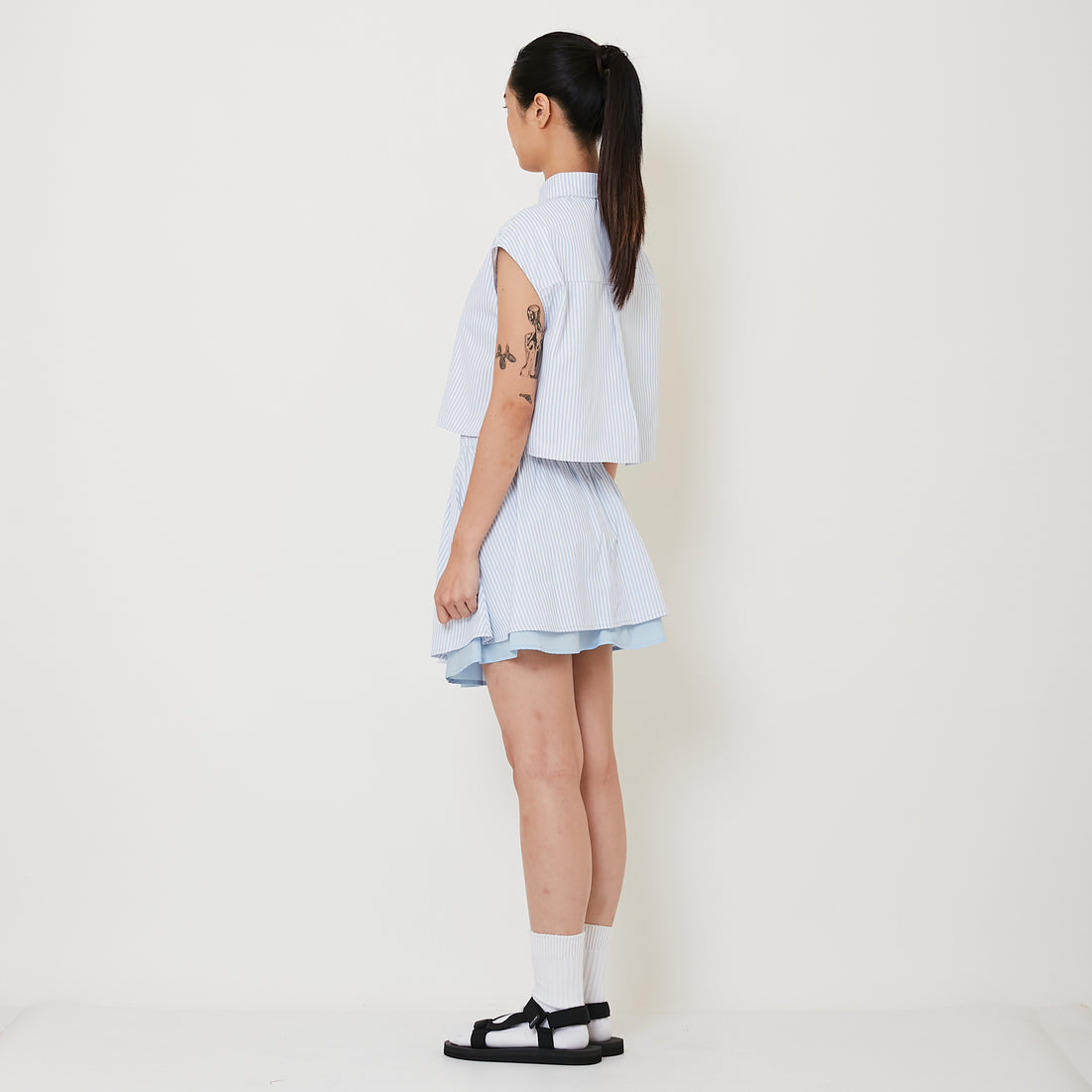 Women Striped Double Layer Skirt - Off White - SW2501022A