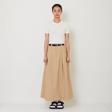 Women Pleated Maxi Skirt With Belt - Khaki - SW2501025A