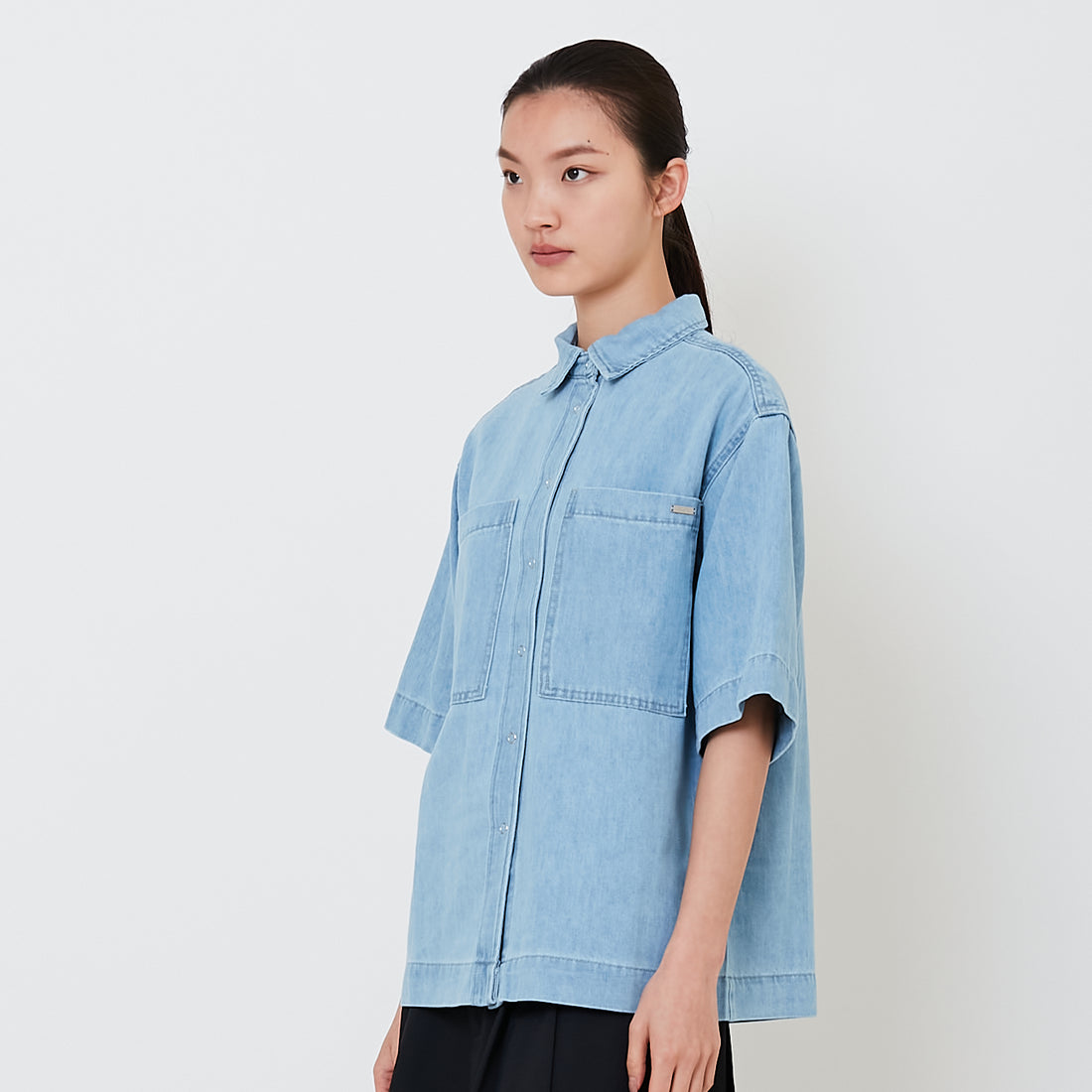 Women Oversized Denim Shirt - Light Blue - SW2501026A