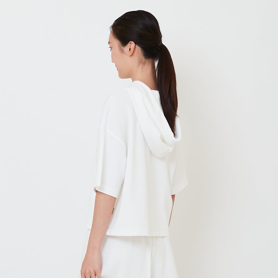 Women Embroidery Terry Hoodie - Off White - SW2502036A