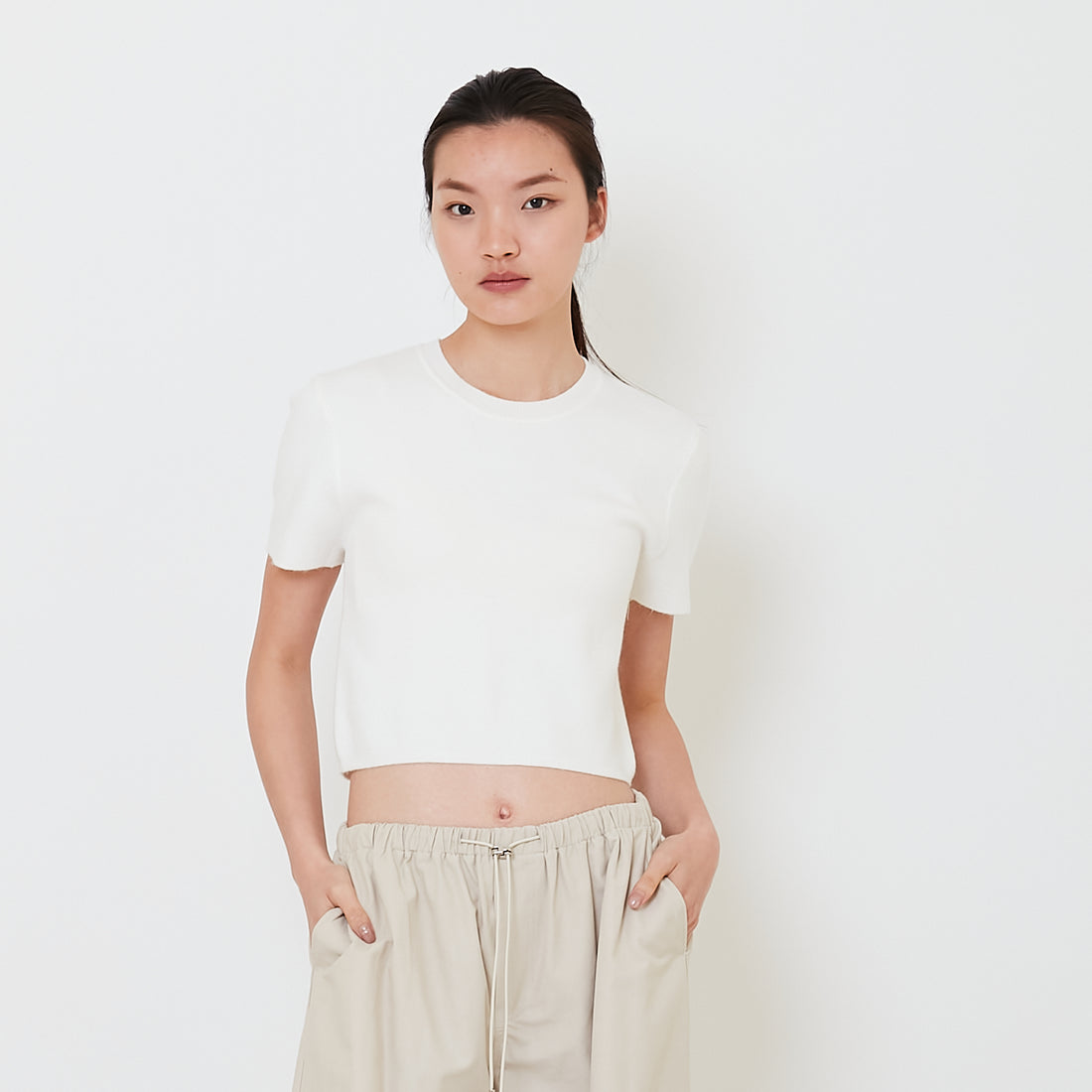Women Knit Cropped Top - Off White - SW2502040A