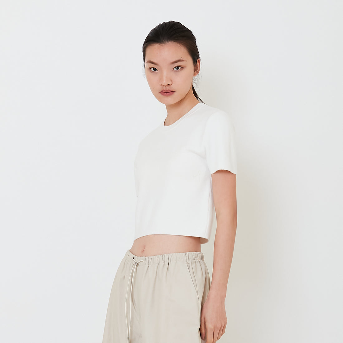 Women Knit Cropped Top - Off White - SW2502040A
