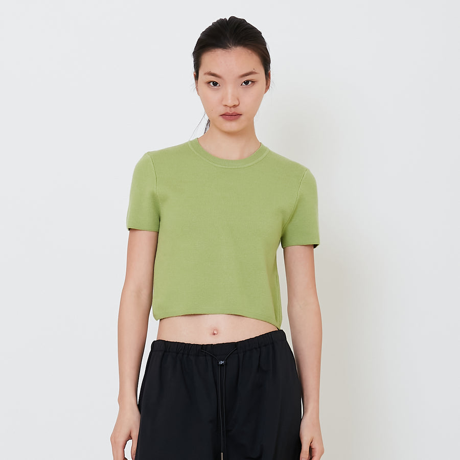 Women Knit Cropped Top - Avocado - SW2502040C