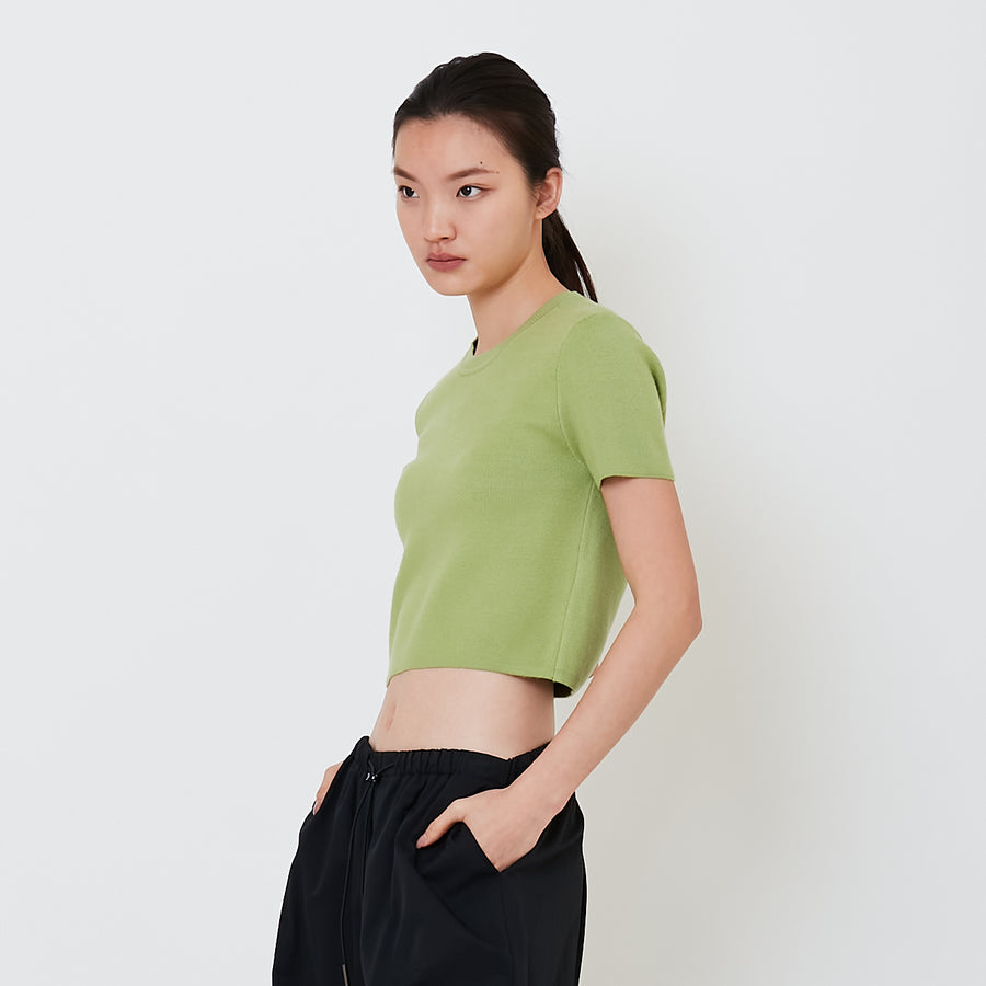 Women Knit Cropped Top - Avocado - SW2502040C