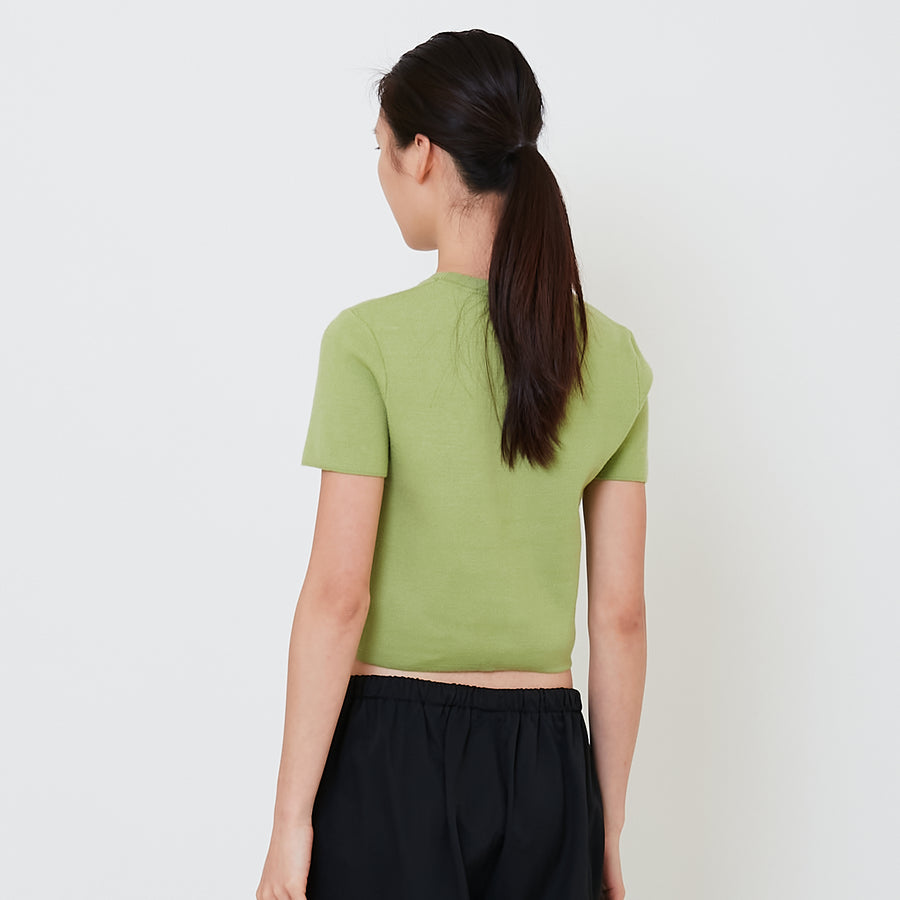 Women Knit Cropped Top - Avocado - SW2502040C