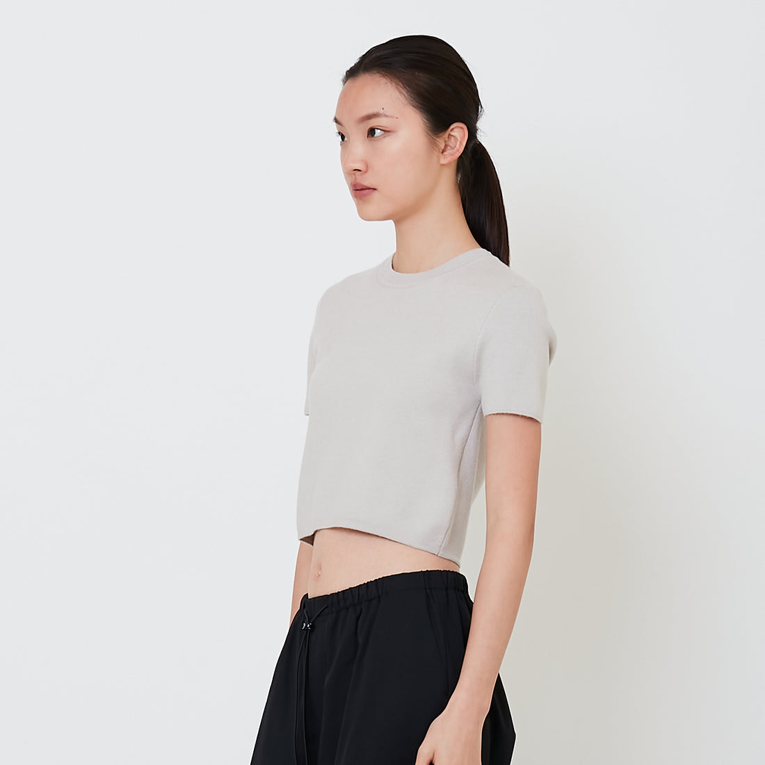 Women Knit Cropped Top - Stone - SW2502040D