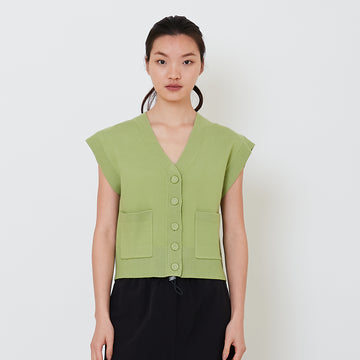 Women V-neck Knit Top - Avocado - SW2502041A