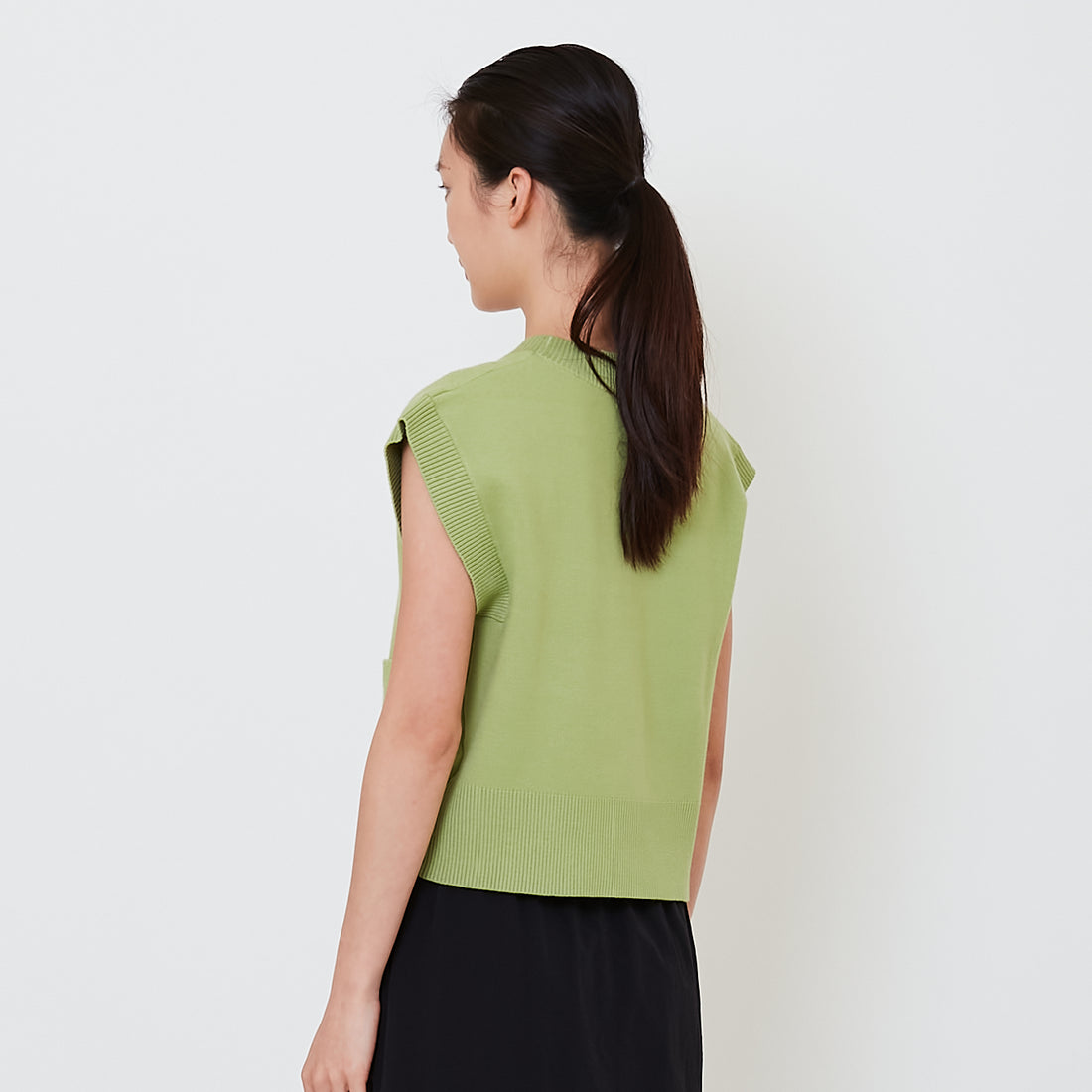 Women V-neck Knit Top - Avocado - SW2502041A