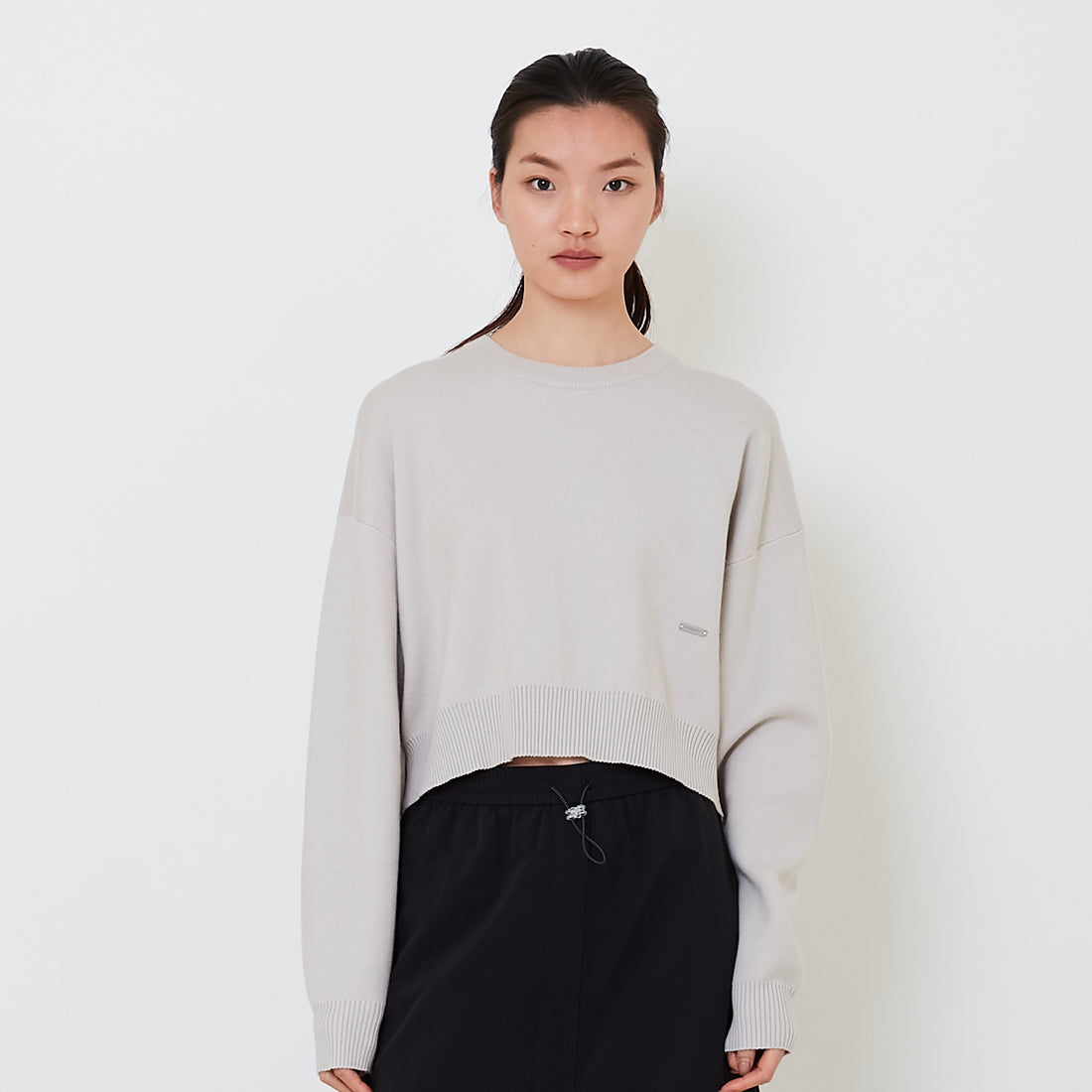 Women Oversized Cropped Sweater - Stone - SW2502042B