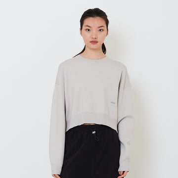Women Oversized Cropped Sweater - Stone - SW2502042B