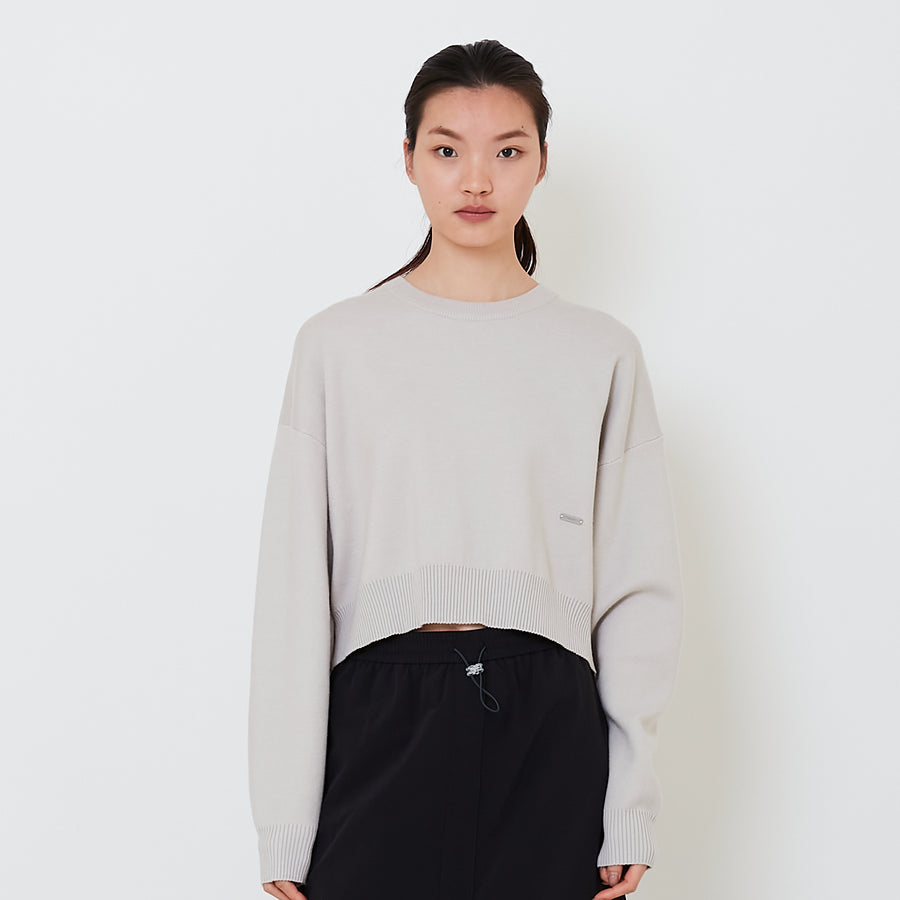 Women Oversized Cropped Sweater - Stone - SW2502042B