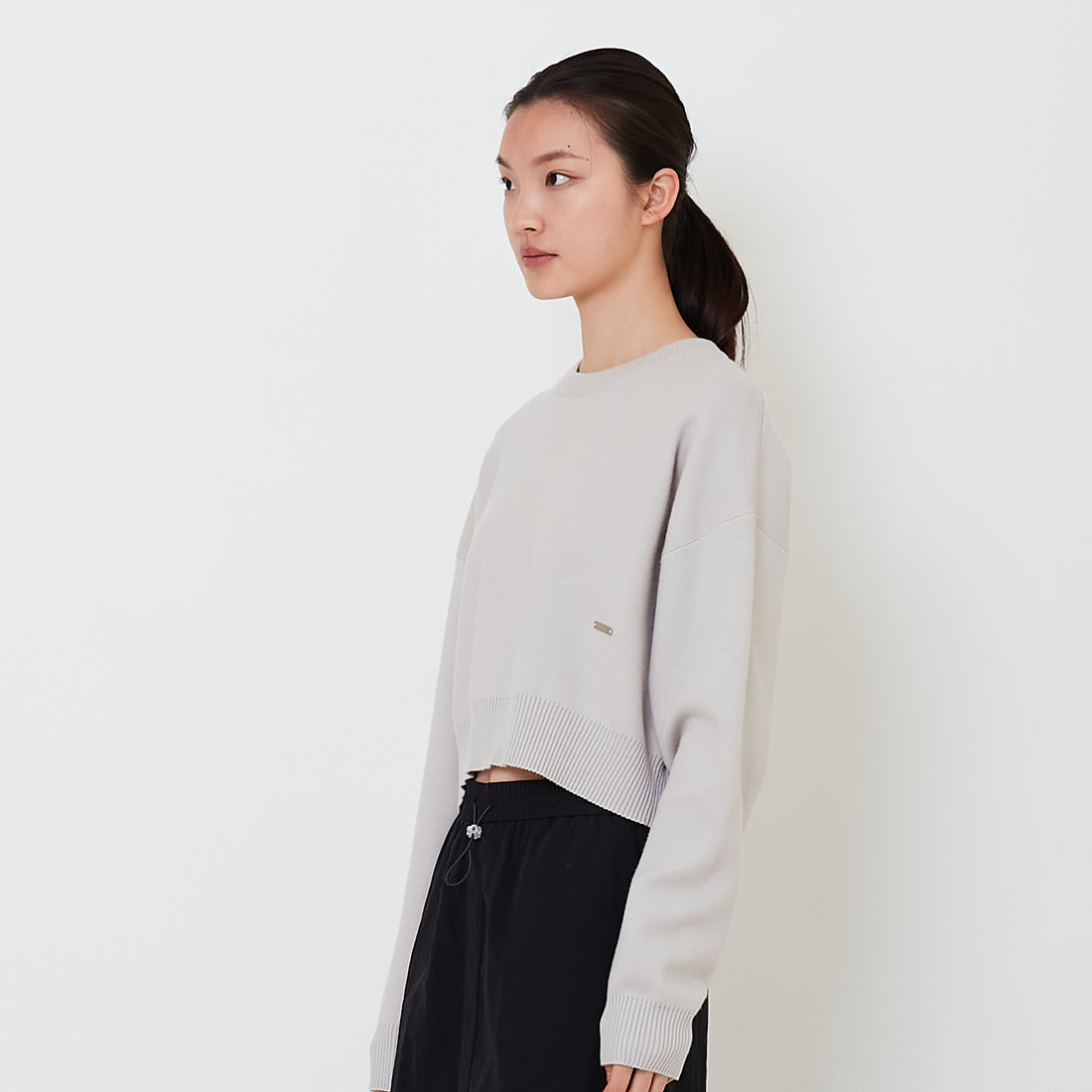 Women Oversized Cropped Sweater - Stone - SW2502042B