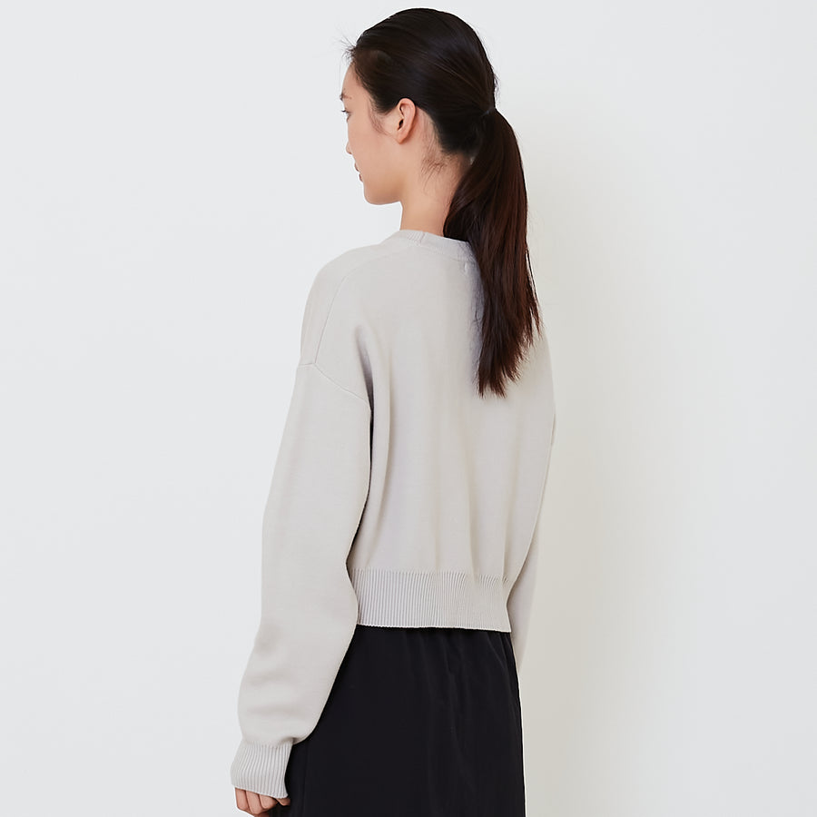 Women Oversized Cropped Sweater - Stone - SW2502042B