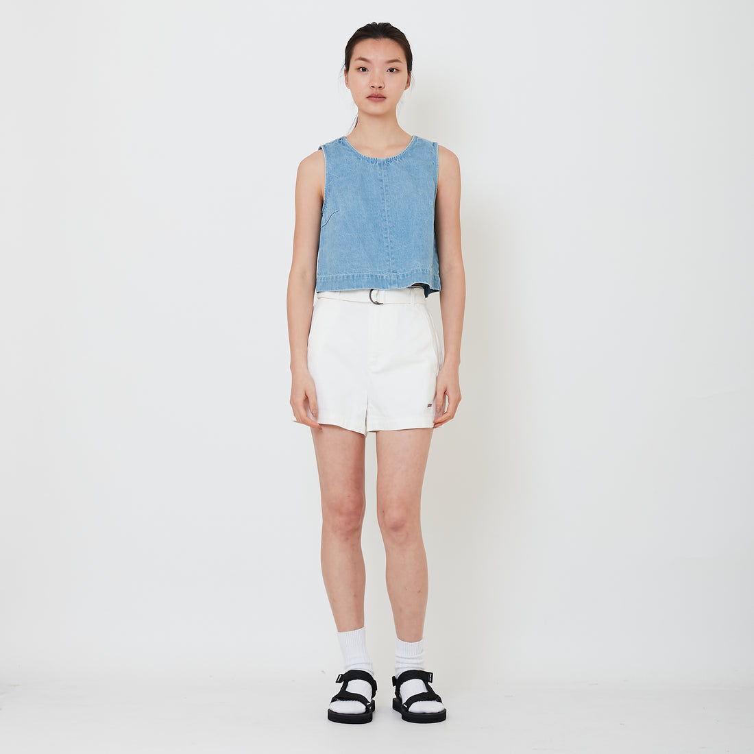 Women Denim Shorts with Belt - Off White - SW2502049A